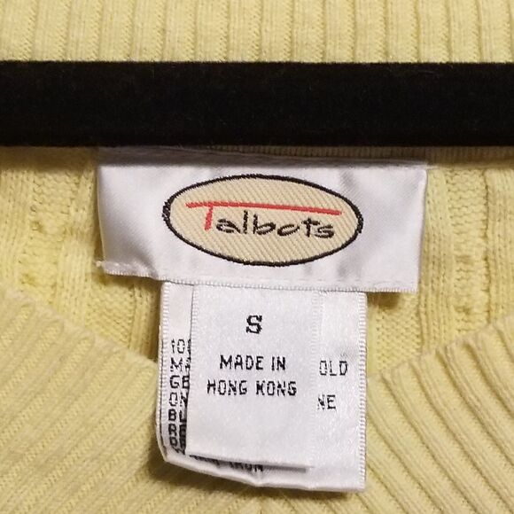 Talbots Small Sweater Cable Knit Butter Yellow V-Neck Cotton Preppy Classic Vtg - Picture 5 of 8